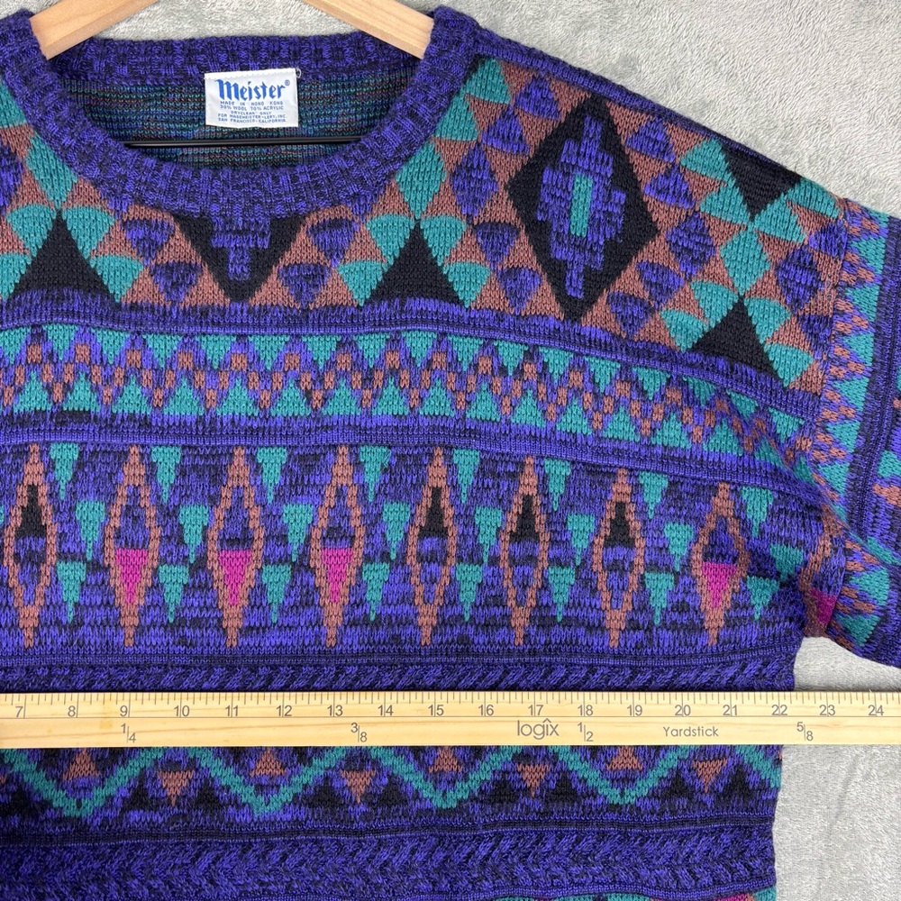 Vintage Meister Ski Sweater XL 80s 90s Geometric Aztec Pullover Wool Blend‎ - Picture 9 of 11